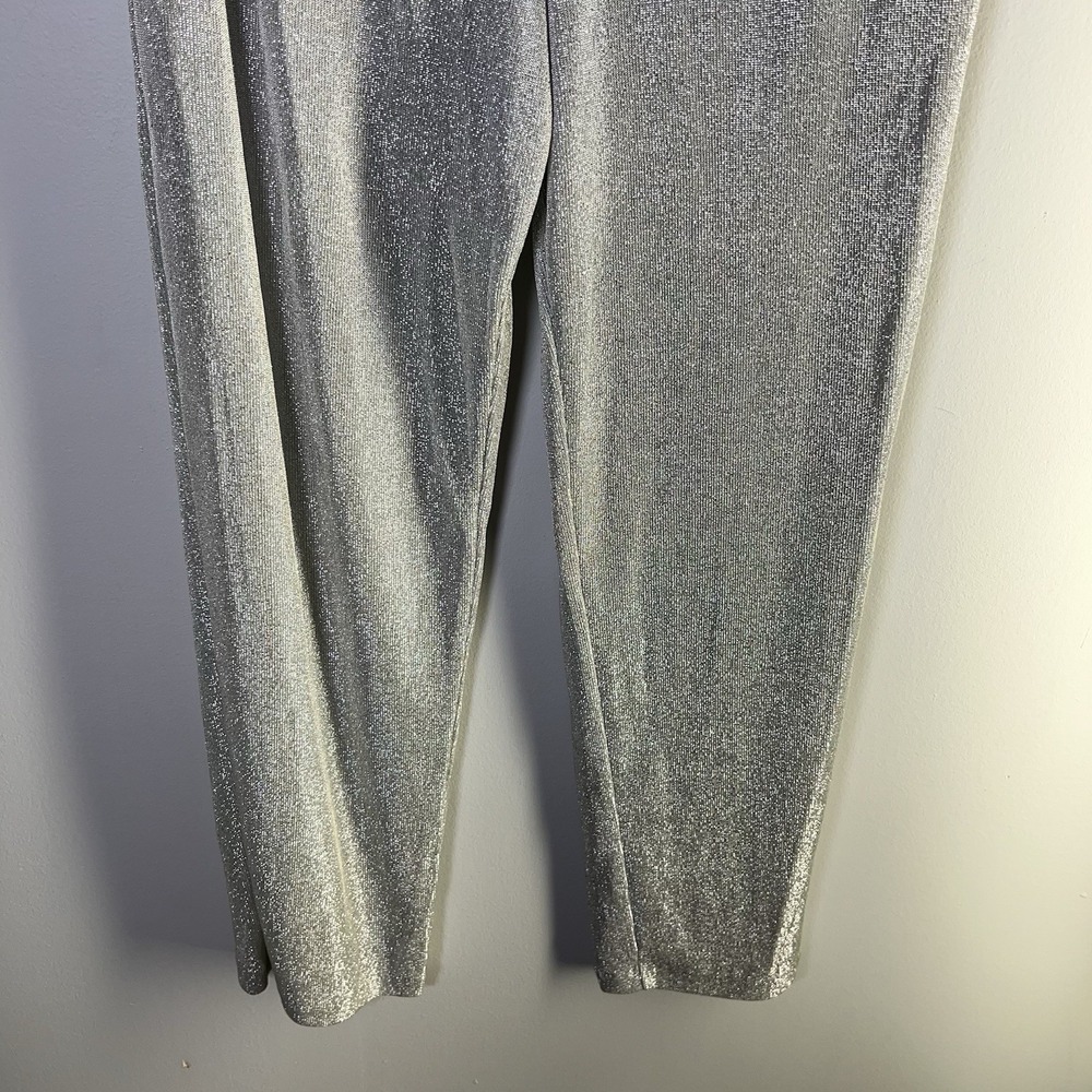 Gepetto Womens Sz Medium Silver Metallic Palazzo Pants Party Retro Vintage Glam - Picture 4 of 16